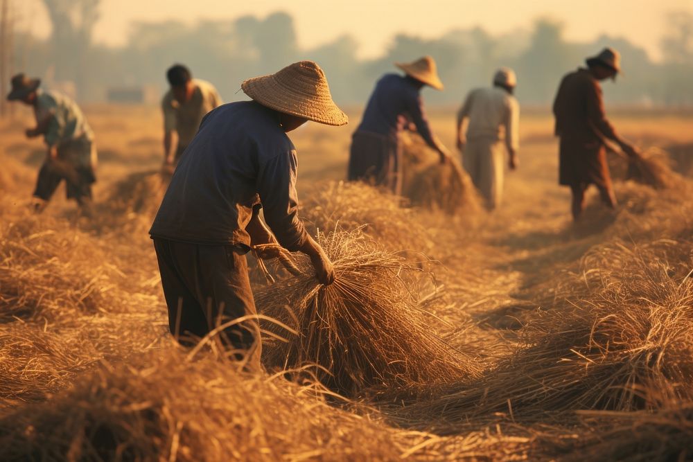 People harvest countryside agriculture.