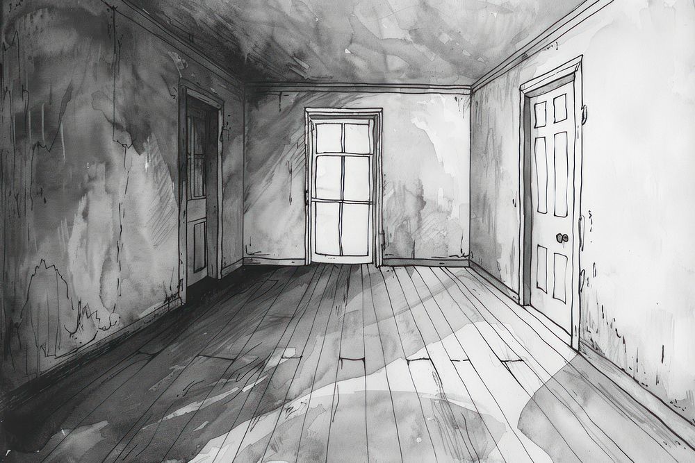 Eerie empty room sketch art architecture.