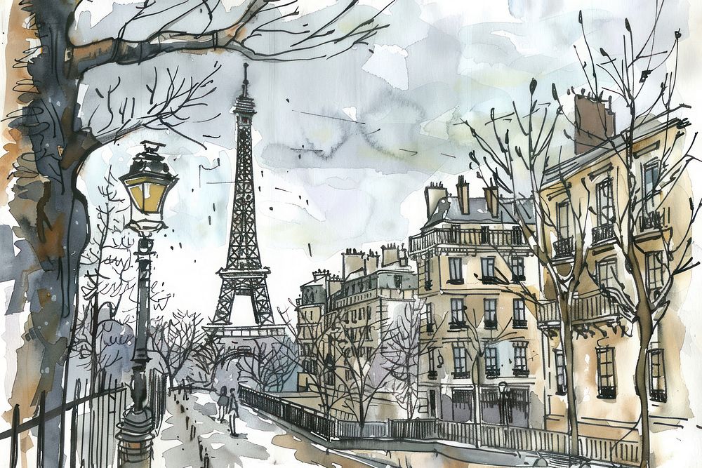 Eerie paris sketch city art.