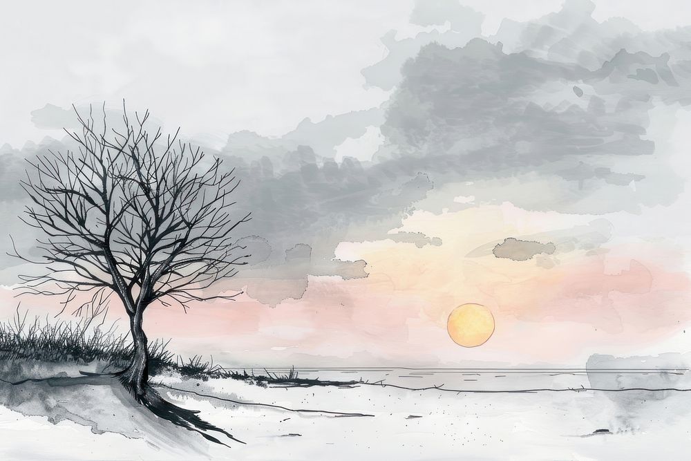 Eerie sunrise sketch art illustrated.
