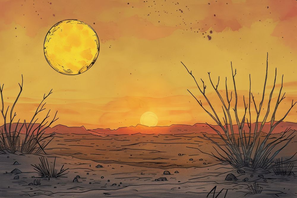 Glooming sunrise desert art astronomy.