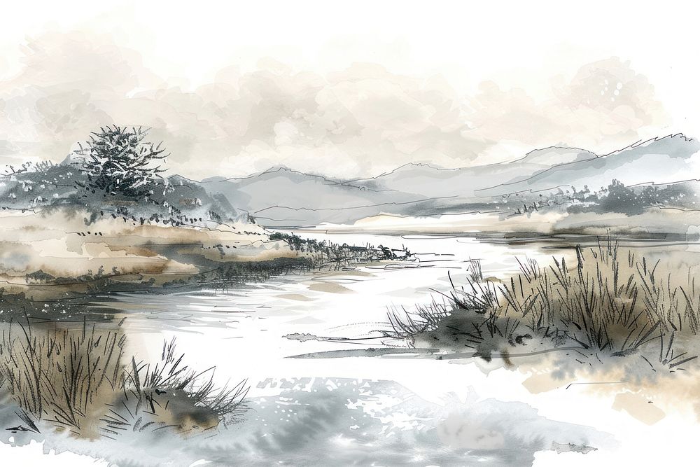 Meandering river sketch water art.