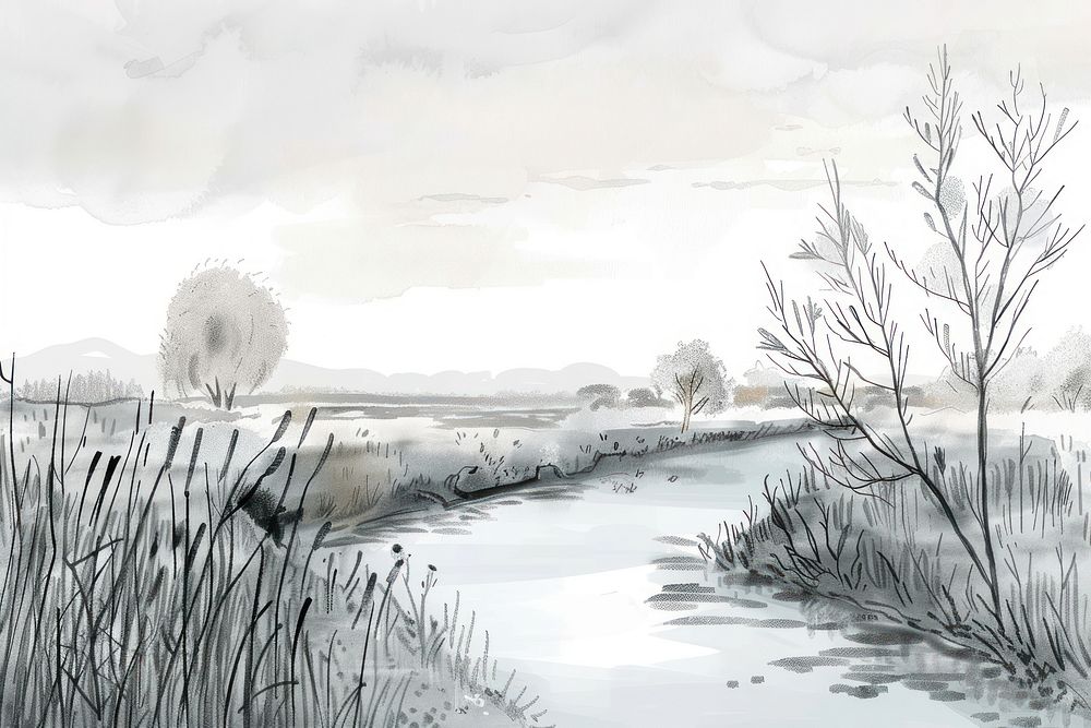 Meandering river sketch art illustrated.