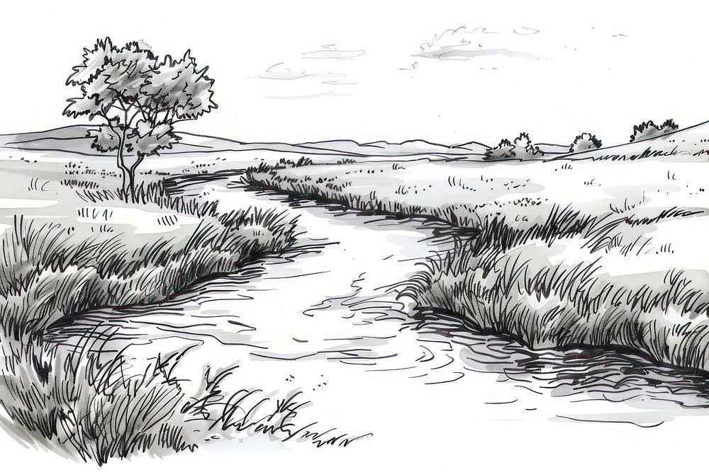 Meandering river sketch art illustrated.