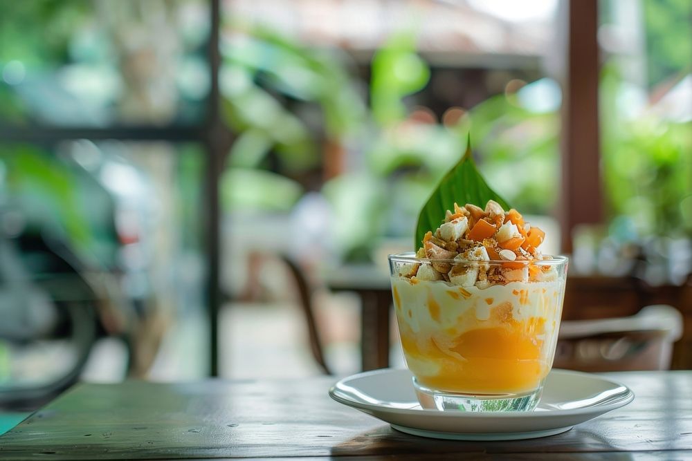 Thai dessert food sundae mousse.