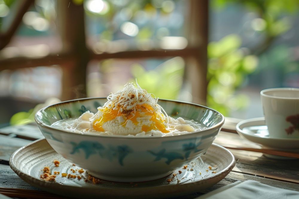 Thai dessert food plate cream.