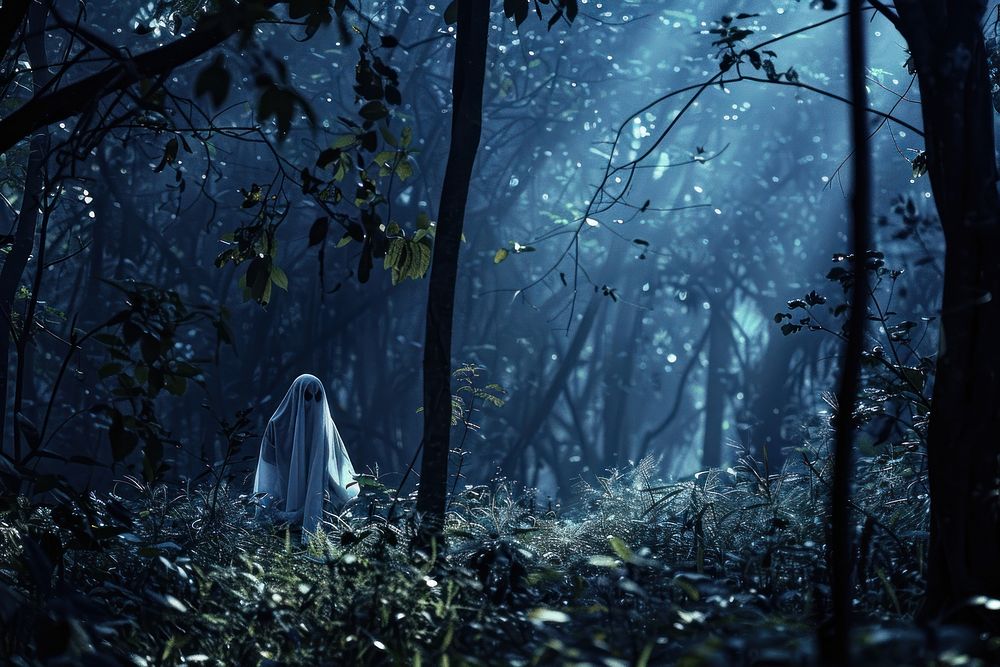 Thai ghost in Spooky forest dark invertebrate vegetation rainforest.