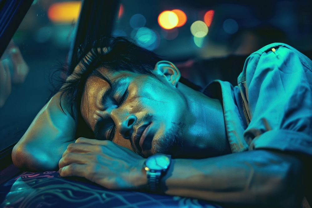 Thai taxi driver sad wristwatch sleeping.