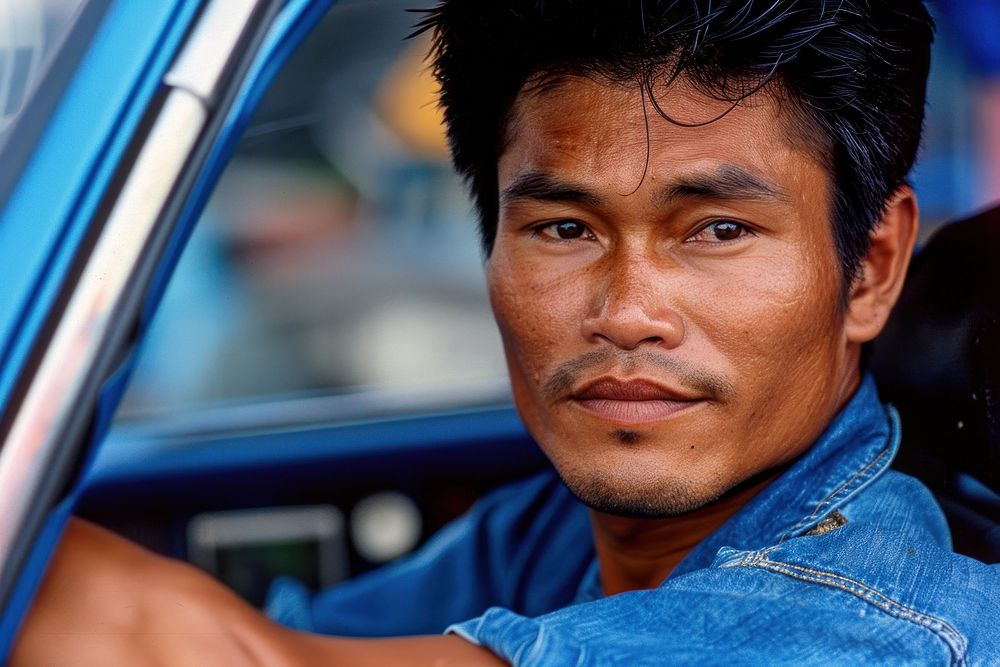 Thai taxi driver photography portrait dimples.