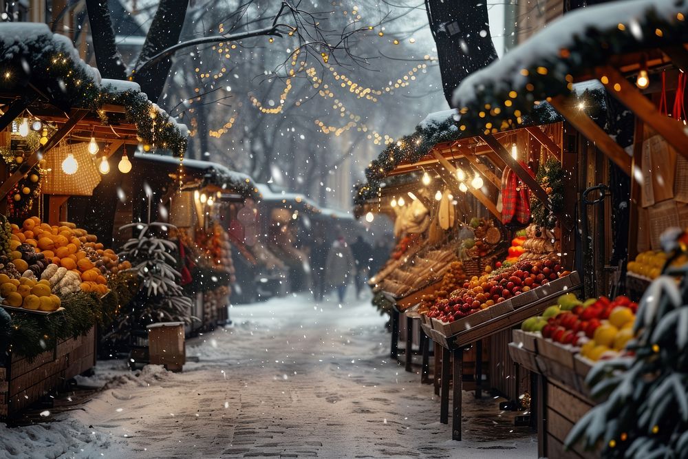 Winter market christmas festival street.