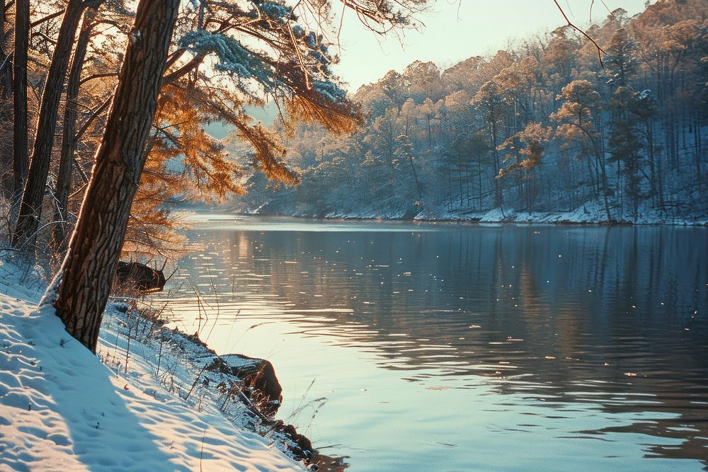 Ozark lake landscape in winter outdoors scenery nature.