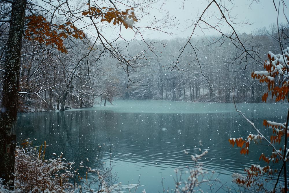 Ozark lake landscape in winter outdoors scenery weather.