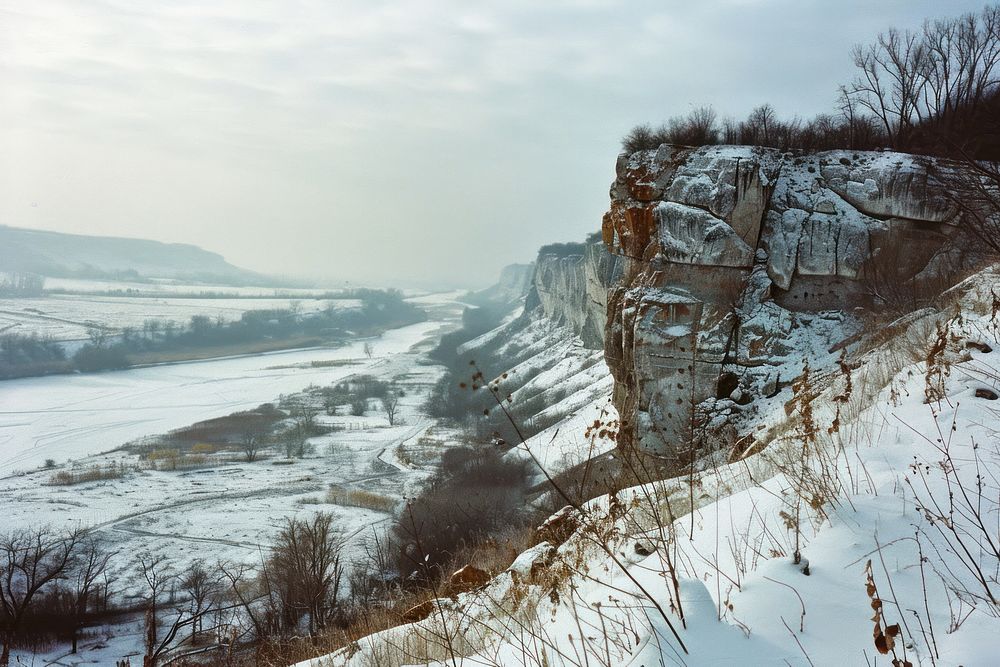 Cliff in landscape winter cliff outdoors landmark.