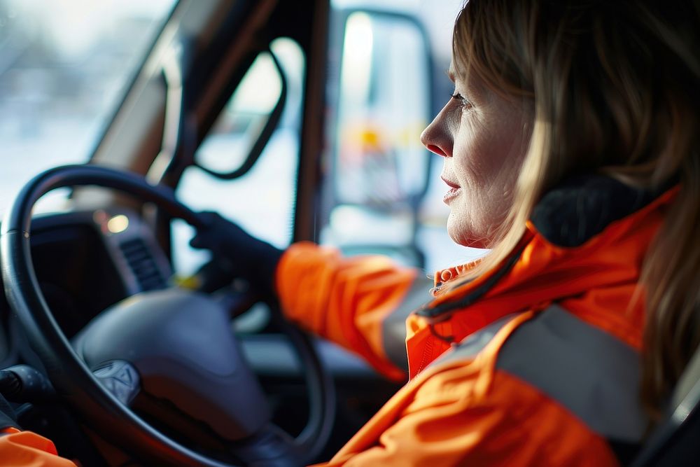 Woman driving a truck transportation vehicle person.