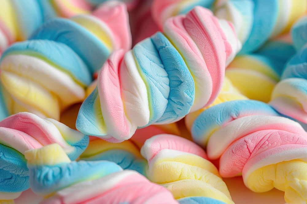 Closeup of a pile of spiraled confectionery medication lollipop.