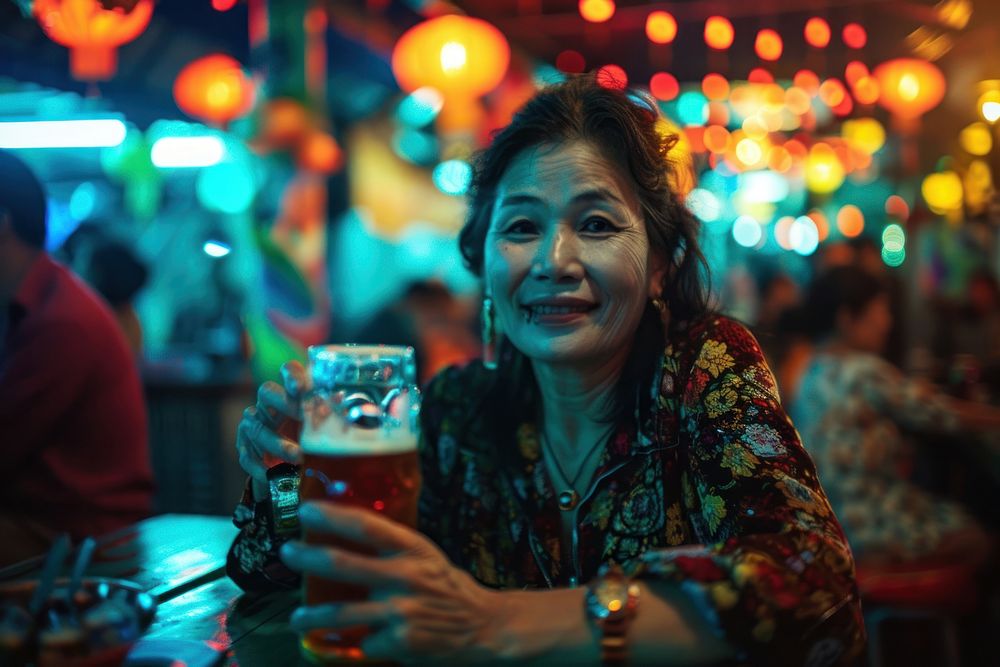 Vietnamese woman photo drink beer.