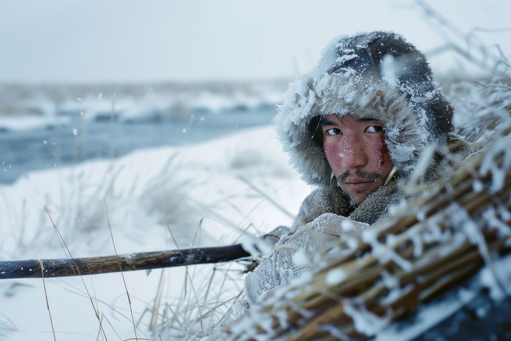 Inuit in landscape winter photo photography portrait.