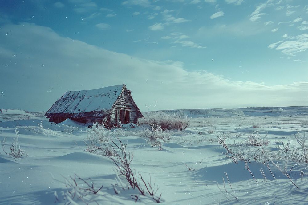 Inuit in landscape winter architecture countryside building.