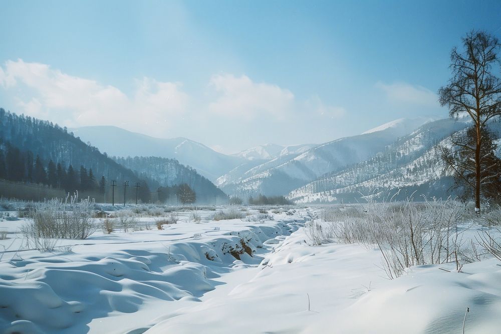 Siberia landscape in winter outdoors mountain scenery.