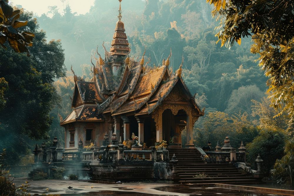 Thai temple architecture building outdoors.