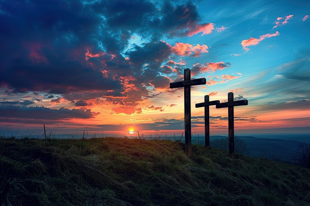 Three wooden crosses sky graveyard | Free Photo - rawpixel