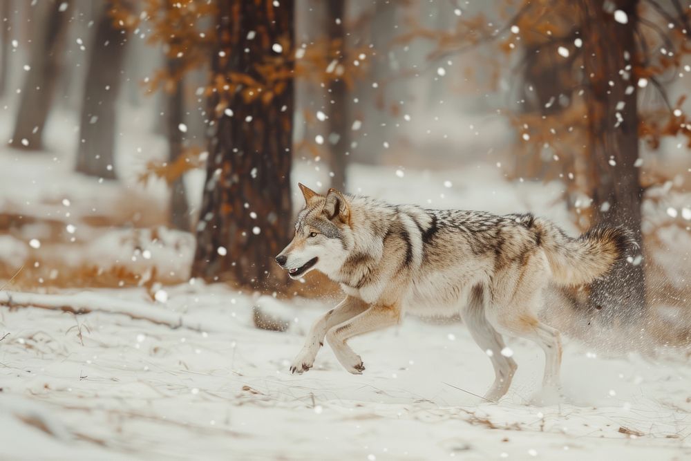 Wolf running in landscape winter animal mammal canine.