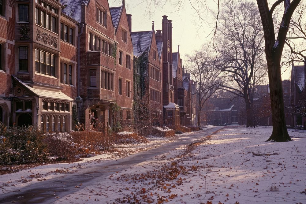 80s College in landscape winter transportation neighborhood architecture.