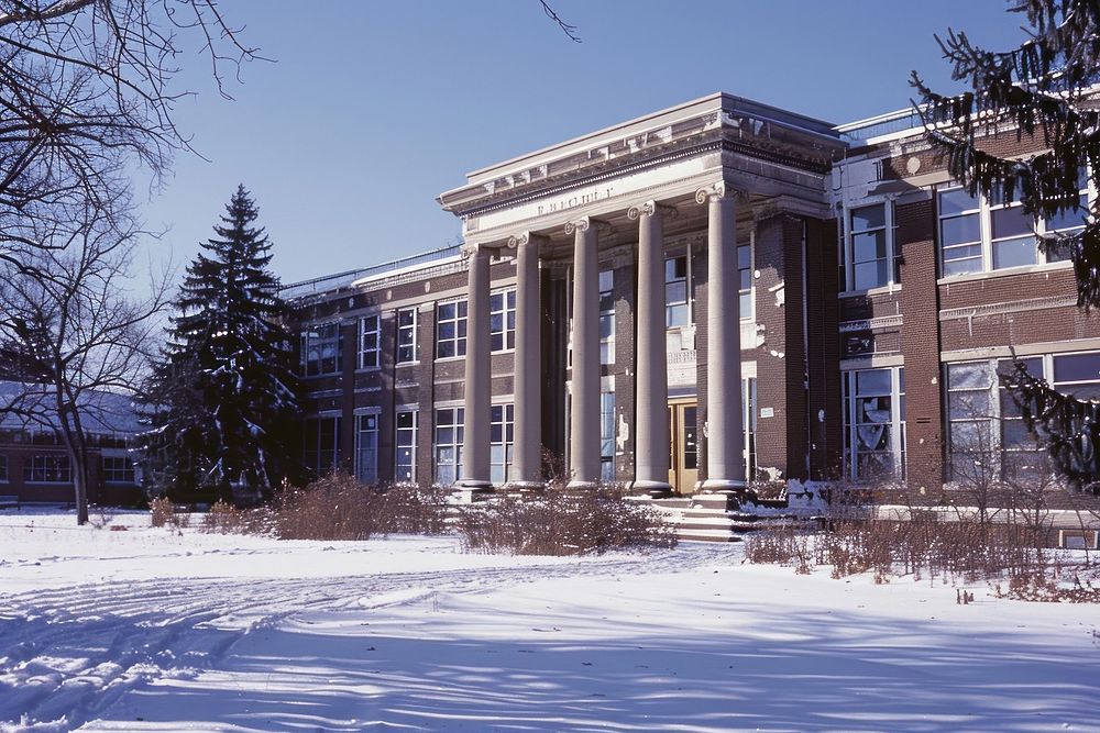 80s College in landscape winter architecture building housing.