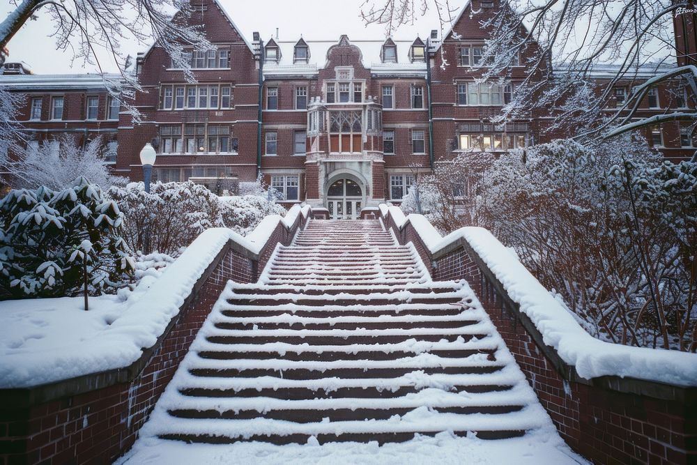 80s College in landscape winter architecture neighborhood staircase.