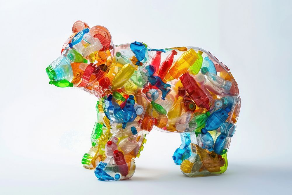 Bear made from plastic confectionery sweets person.