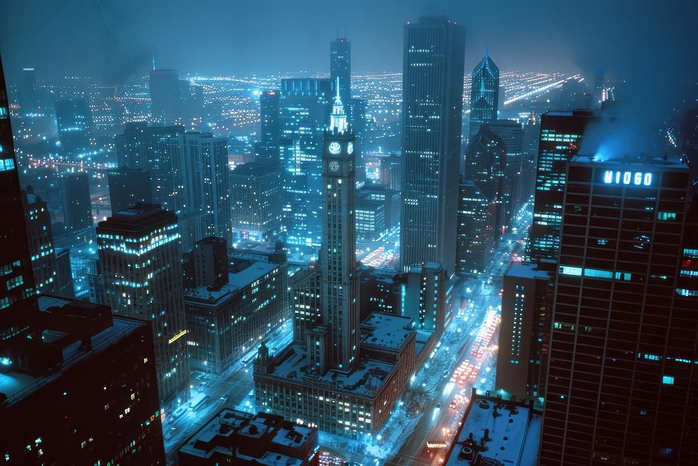 Chicago cityscape in winter architecture metropolis building.