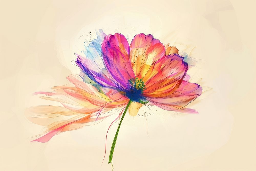 Colourful flower sketch asteraceae graphics painting.