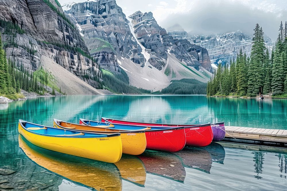 Moraine Lake canoe water transportation. | Free Photo - rawpixel