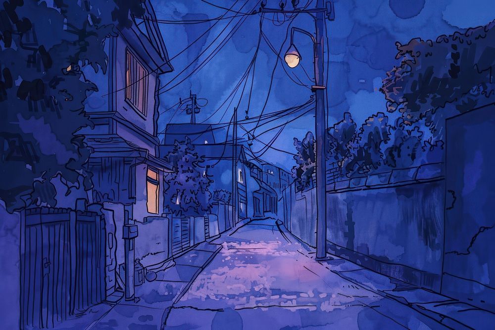 Quiet night street city alleyway outdoors.