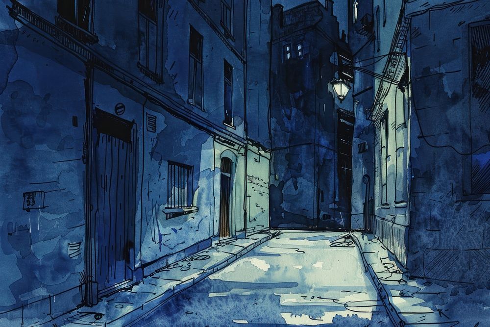 Quiet night street city alleyway person.