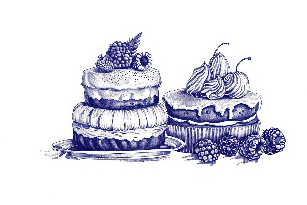 Vintage drawing cakes sketch illustrated produce.