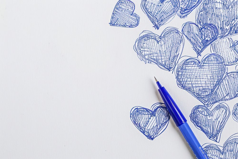 Vintage drawing hearts sketch pen illustrated.