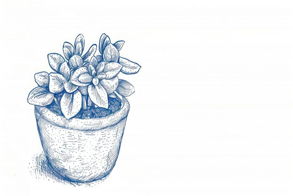 Vintage drawing plant pot sketch illustrated blossom.