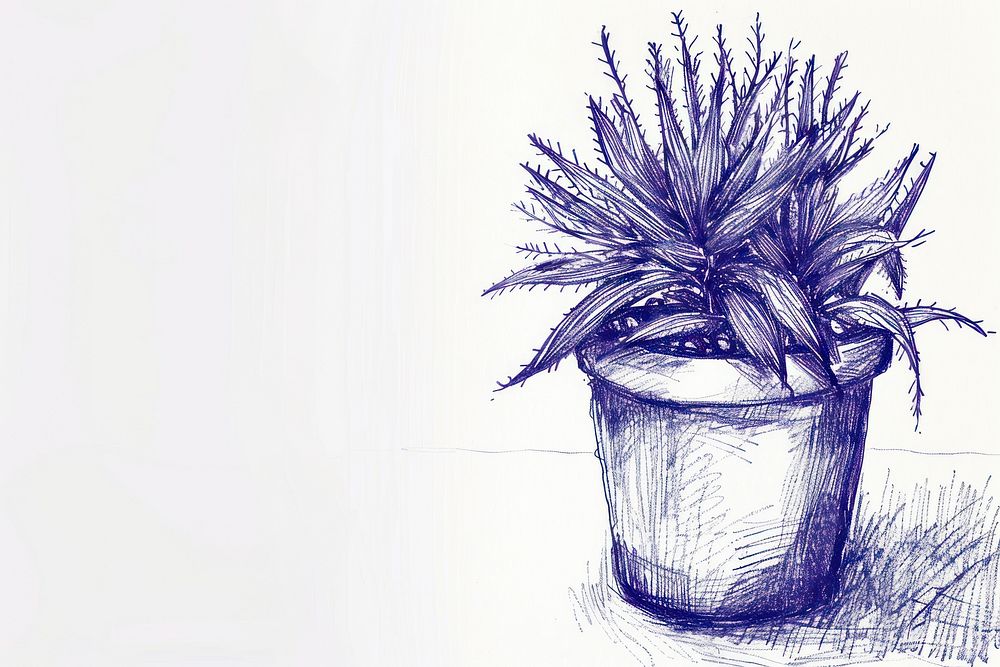 Vintage drawing plant pot sketch illustrated art.