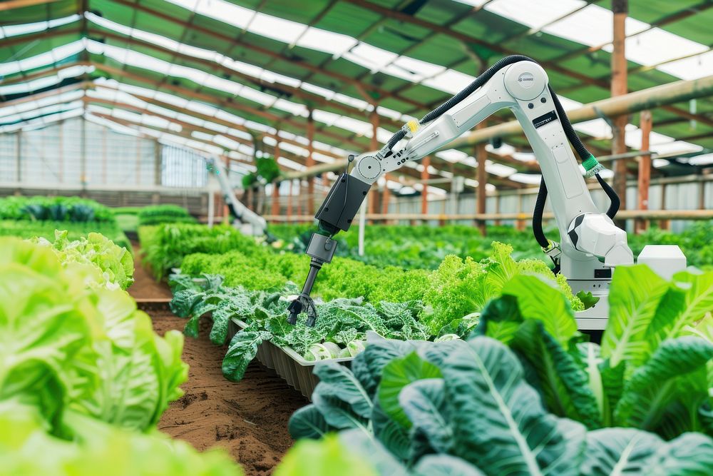Robot gardening outdoors produce.