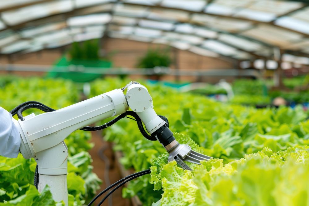 Robot vegetable gardening outdoors.