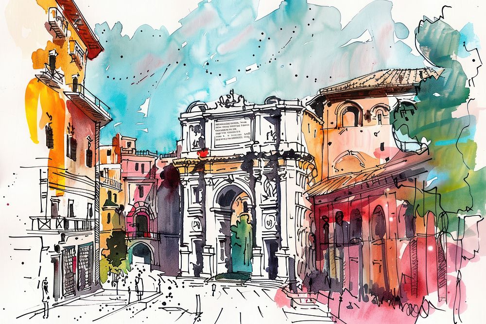 Rome theater sketch city art.