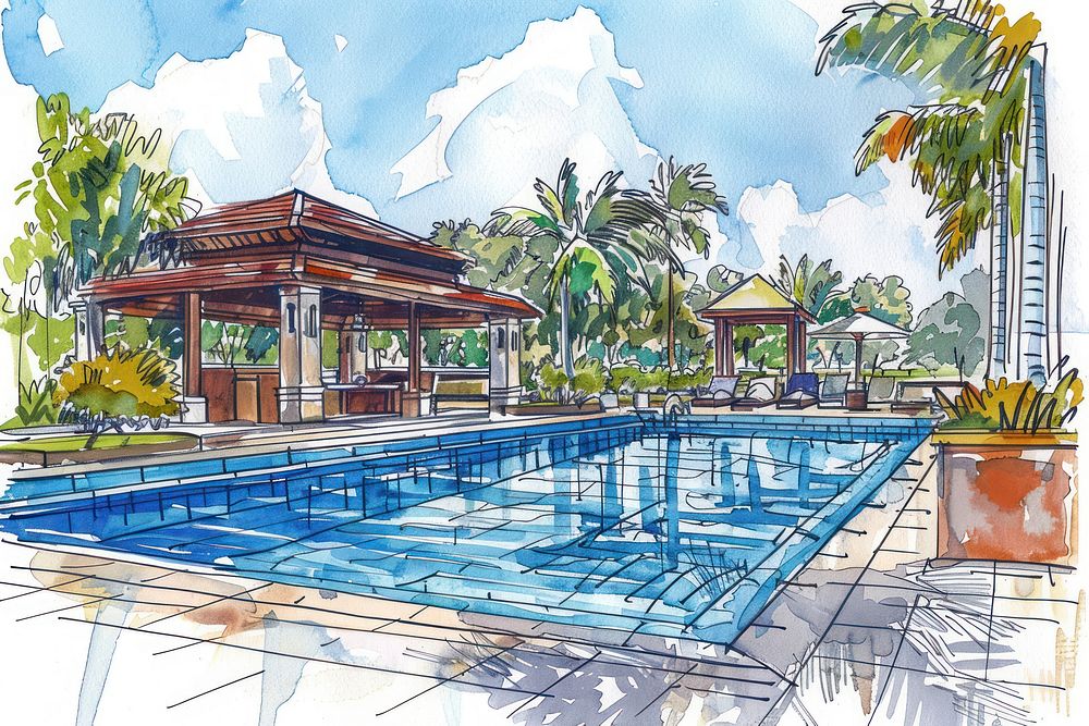 Swimming pool resort water architecture.