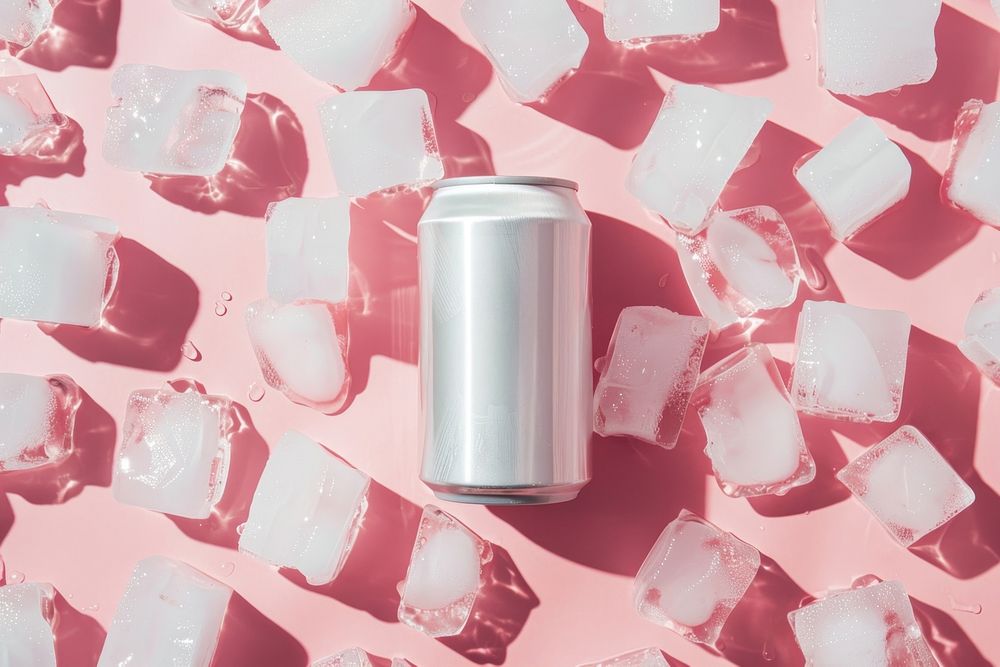 Blank soda can mockup refreshment aluminum blossom.