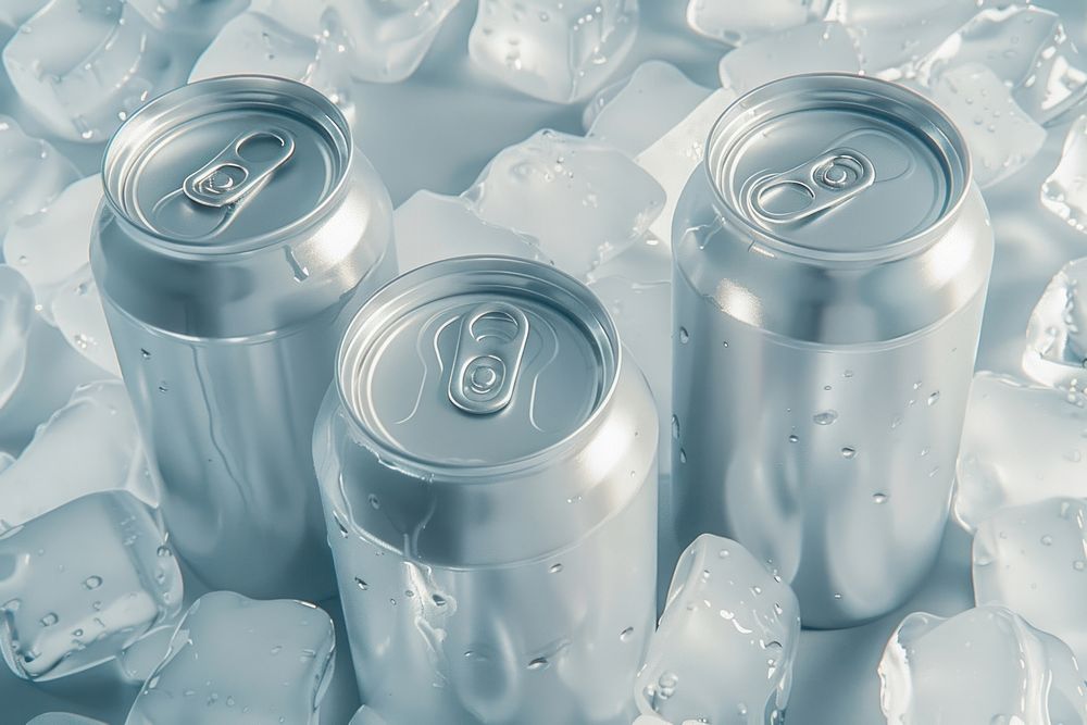 Blank soda can mockup bottle ice refreshment.