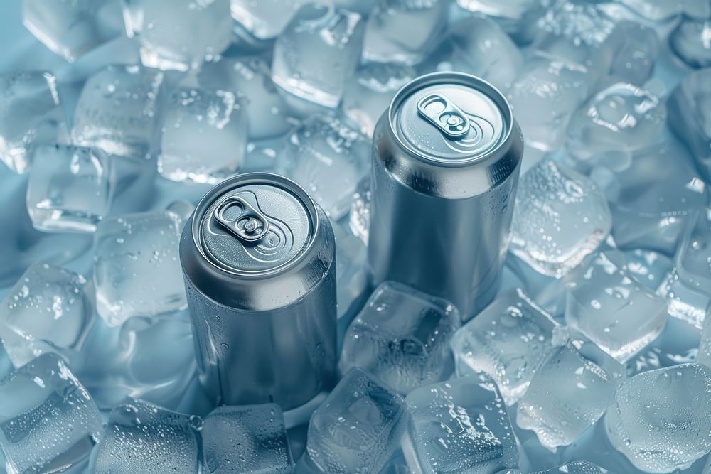 Blank soda can mockup ice refreshment aluminum.