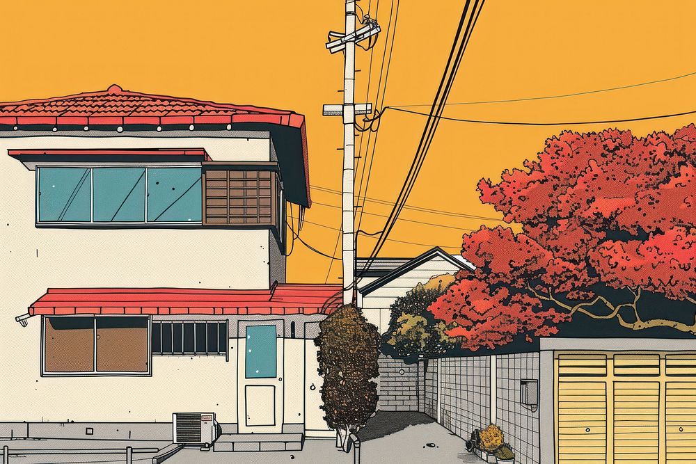 Japanese home city neighborhood architecture.