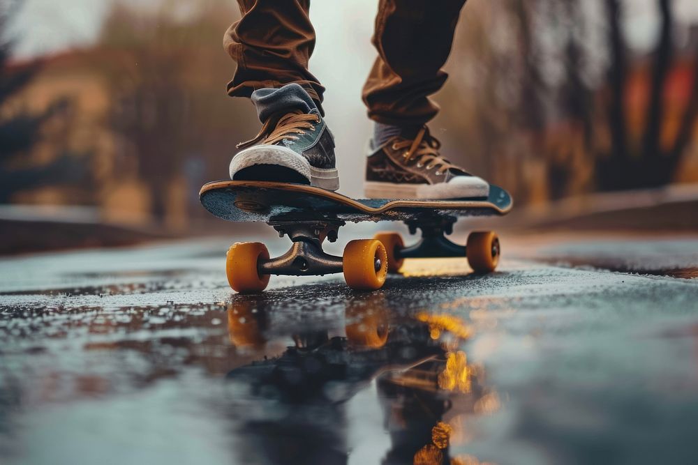 A teenager playing skateboard.