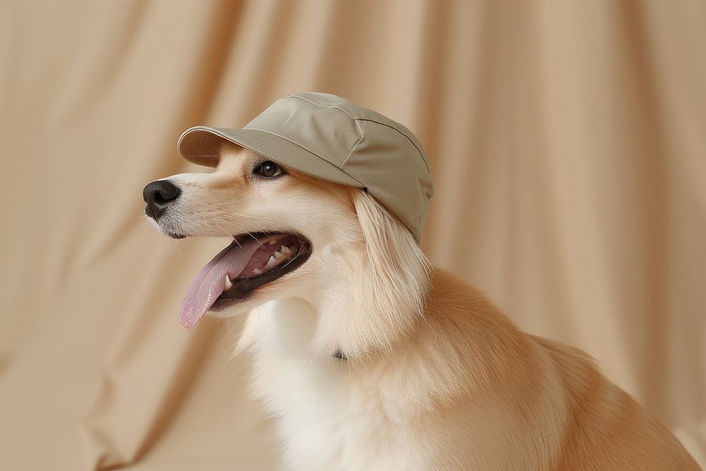Dog wearing hat mockup apparel pet clothing.