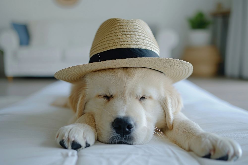 Dog wearing hat mockup apparel pet clothing.